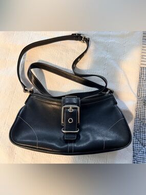 Black Coach Hobo Vintage Shoulder Bag with Buckle Accent